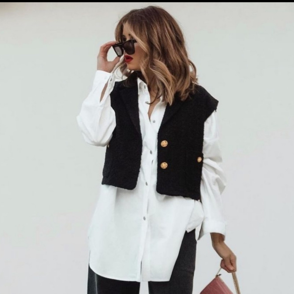 Zara Black Vest with Gold Buttons